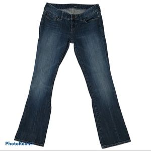 Express bootcut distressed low rise jeans